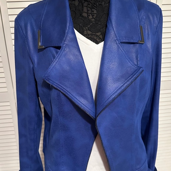 Joseph ribkoff royal blue faux leather jacket - Picture 2 of 8